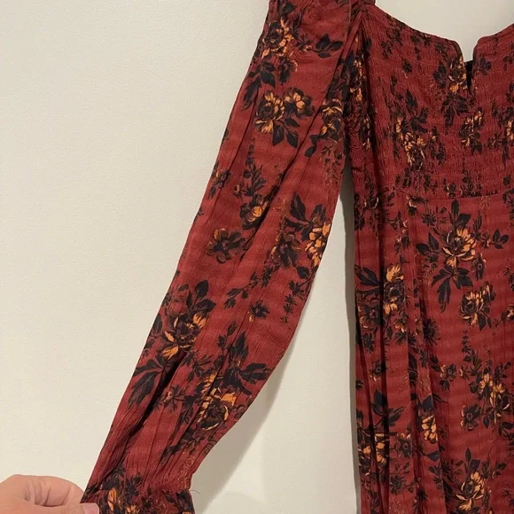 Free People Jaymes Floral Smocked Midi Dress Small Boho Cottagecore Prairie Long - Picture 4 of 6